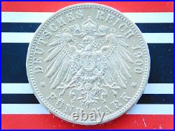 GERMAN 5 Mark 1900 F States WURTTEMBERG WILHELM II. 90% Silver Coin WW1 + RARE +