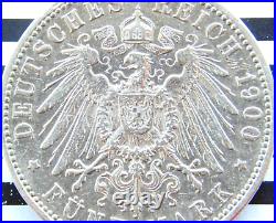 GERMAN 5 Mark 1900 J States HAMBURG Hansestadt Silver Coin EMPIRE WW1 + RARE +