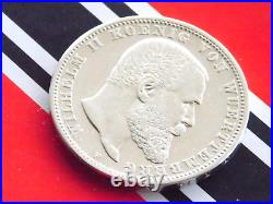 GERMAN 5 Mark 1902 F States WURTTEMBERG WILHELM II. 90% Silver Coin WW1 + RARE +