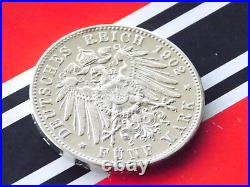 GERMAN 5 Mark 1902 F States WURTTEMBERG WILHELM II. 90% Silver Coin WW1 + RARE +