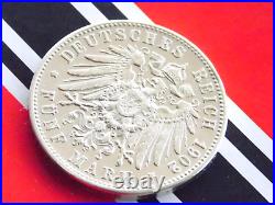 GERMAN 5 Mark 1902 F States WURTTEMBERG WILHELM II. 90% Silver Coin WW1 + RARE +