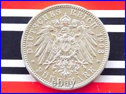 GERMAN 5 Mark 1903 G States BADEN FRIEDRICH Duke Silver Coin EMPIRE WW1 + RARE +