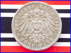 GERMAN 5 Mark 1903 G States BADEN FRIEDRICH Duke Silver Coin EMPIRE WW1 + RARE +