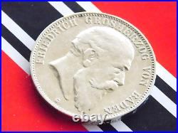 GERMAN 5 Mark 1904 G States BADEN FRIEDRICH Duke Silver Coin EMPIRE WW1 + RARE +