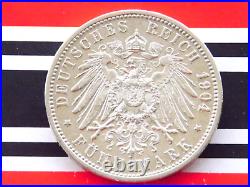 GERMAN 5 Mark 1904 G States BADEN FRIEDRICH Duke Silver Coin EMPIRE WW1 + RARE +