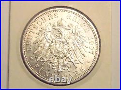 GERMAN 5 Mark 1907 A PRUSSIA KAISER WILHELM II 90% Silver Coin EMPIRE WW1 + UNC+