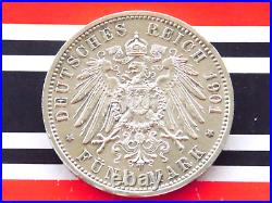 GERMAN Coin 5 MARK 1901 A PRUSSIA Bicentennial WILHELM II. EMPIRE 90% Silver WW1