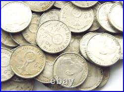 GERMAN Lot 50x Coins 2 REICHSMARK 1937 1939 SWASTIKA Silver 3rd WW2 Roll Mark