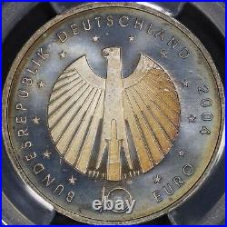 GERMANY. 2004, 10 Euro, Silver, G PCGS MS67 Top Pop? FIFA World Cup? Tone