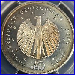 GERMANY. 2004, 10 Euro, Silver, G PCGS MS67 Top Pop? FIFA World Cup? Tone