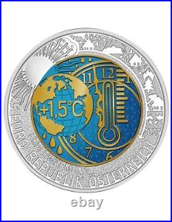 GLOBAL HEATING Niobium Silver Coin 25 Euro Austria 2023