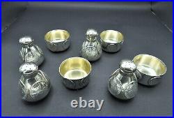 Geo Shreve & Co Sterling Silver World Coins Salt Cellars & Pepper shakers Set 4