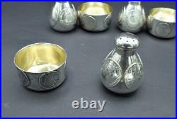 Geo Shreve & Co Sterling Silver World Coins Salt Cellars & Pepper shakers Set 4