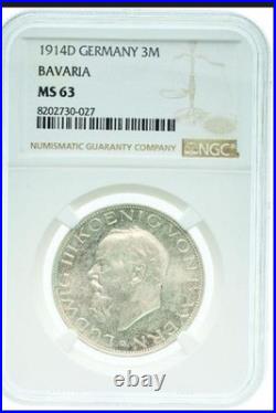 German States Bavaria 1914-D 3 marks old world silver coin #5517 NGC MS63 German States Bavaria 1914-D 3 marks old world silver coin #5517 NGC MS63