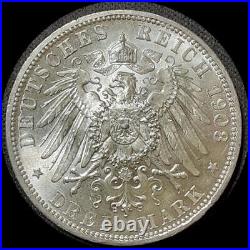 German States Prussia 1908-A, 3 marks old world silver coin a BEAUTY