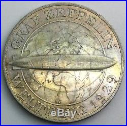 Germany 1930 G 5 Reichsmark Zeppelin World Flight Silver Nice Flashy Coin Toner