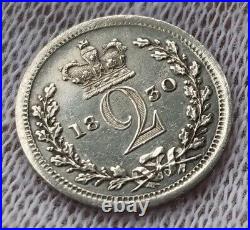 Great Britain 1830 2 Pence Antique Silver World Coin Exc