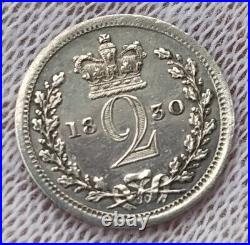 Great Britain 1830 2 Pence Antique Silver World Coin Exc