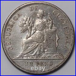 Guatemala 1894-H 1 Peso Heaton Mint KM-210 World Silver Coin