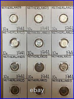 HUGE lot of World Silver Coins! 44 Netherlands 10 cents Excellent condition