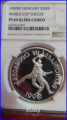 Hungary 1989 1990 World Cup Soccer Football. 925 Silver 500 Forints Coin