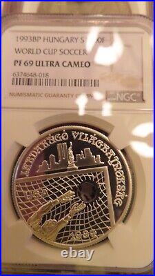Hungary 1993 BP World Cup Soccer Silver 1000 Forint NGC PF PR 69 1 oz coin
