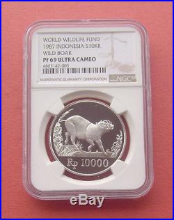 Indonesia 1987 World Wildlfe Fund 10000 Rupiah Silver Proof Coin NGC PF69UC