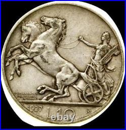 Italy 1927 10 lire, old world silver coin #4755 HIGH GRADE