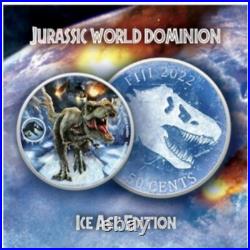 JURASSIC World Dominion Ice Age Edition Silver Coin 50c Fiji 2022