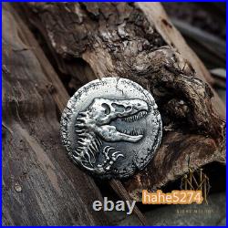 Jurassic World Tyrannosaurus Rex Silver S925 Badge Pendant Necklace Coin