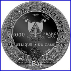 KAPALA SKULL World Cultures 2 oz Silver Coin Antique finish Cameroon 2018