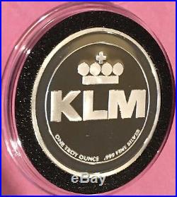 KLM First Airline Of The World Proof Coin 1 Troy Oz. 999 Fine Silver Rare Round
