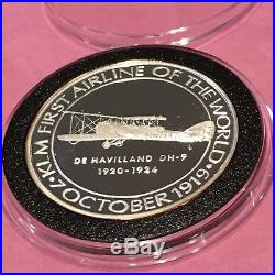 KLM First Airline Of The World Proof Coin 1 Troy Oz. 999 Fine Silver Rare Round