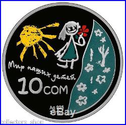 KYRGYZSTAN2011 Silver coin 10 SOM World of our childrenAgPROOFcoloured