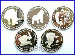 L3603, Korea World Endangered Animals 1 oz. Proof Silver Coin 5 Pcs, 2018