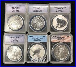 LOT OF 6 2010 1 oz SILVER WORLD COINS VARIETY SET ANACS MS70