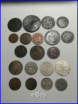 Large LOT 20 World Copper and Silver Coins 1600s 1700s 1800s NOT JUNK