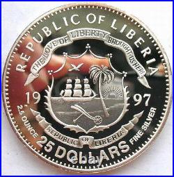 Liberia 1997 Standard Catalog of World Coins 25 Dollars 2.5oz Silver Coin, Proof