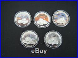 Liberia 2008 Tanks of World War II. 5 x $5 Silver (. 999) Coloured Proof Coins