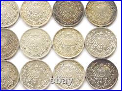 Lot GERMAN EMPIRE Half 25x 1/2 MARK 1905 1919 Silver WW1 NICE Old Coin History