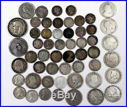 Lot Silver Coins (54) World Coins Foreign. 1721 up to 1960's. Mostly from Canada