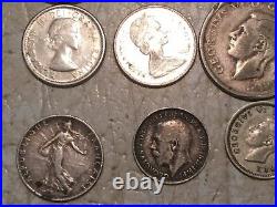 Lot of 15 Coin 55.21 Gram All Silver WW1 WW2 Great Britain Canada 1858 France Lot of 15 Coin 55.21 Gram All Silver WW1 WW2 Great Britain Canada 1858 France