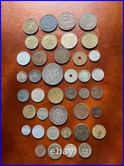 Lot of 40 Vintage World Wide Foreign Coins (Some Silver & All 50-100 years old)