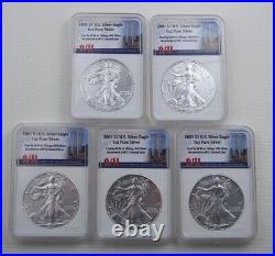 Lot of 5- 2001 Ground Zero Recovery World Trade Center UNC Silver Eagles NTC
