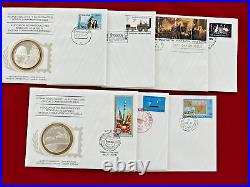 Lot of 7 First Day Cover Stamp/Envelope with Sterling Commemorative Coin