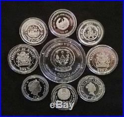 Lot of 9 (1 3oz.)(8 1oz.) TIGERS Silver Coins From Around The World