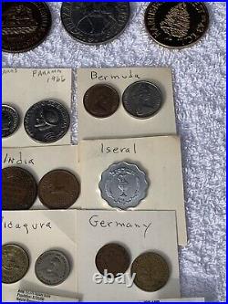 Lot of Various World Coins, Collectable Tokens, Medals, and Medallions