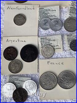 Lot of Various World Coins, Collectable Tokens, Medals, and Medallions