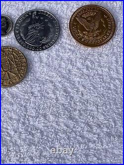 Lot of Various World Coins, Collectable Tokens, Medals, and Medallions