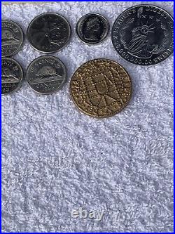 Lot of Various World Coins, Collectable Tokens, Medals, and Medallions